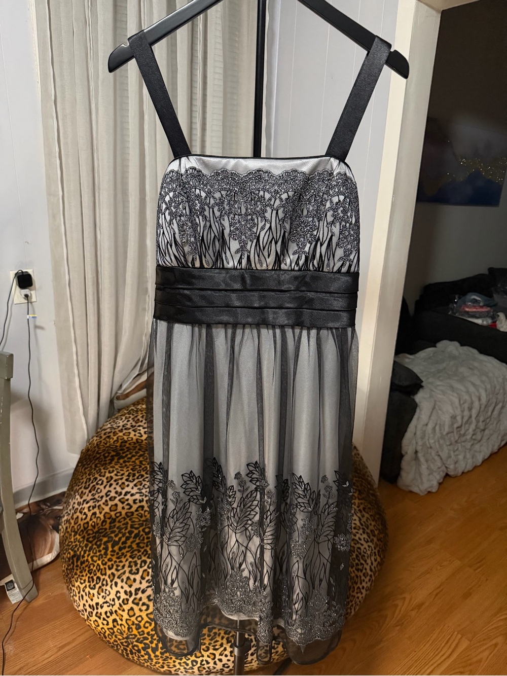 R&M Richards Women's Size 12 Black and Silver Embroidered Tulle dress